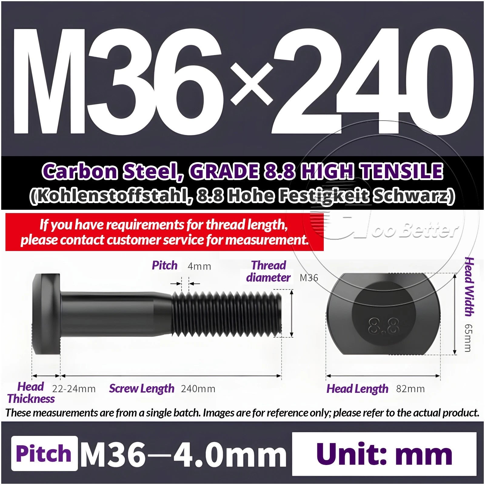 T-Slot Bolts M22 - M42 T Track Bolts 70mm to 500mm Long GRADE 8.8 HIGH TENSILE