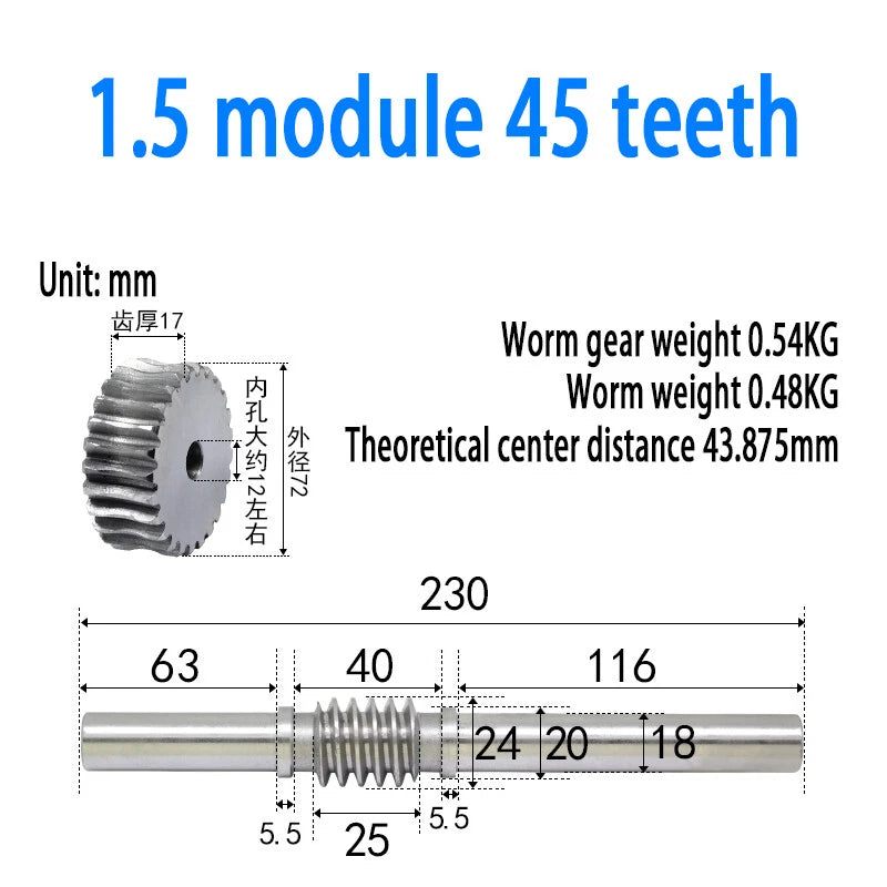 1/1.5/2/2.5/3/4 Module 15T to 100T Gear Steel Worm Wheel Gear & Worm Gear Shaft