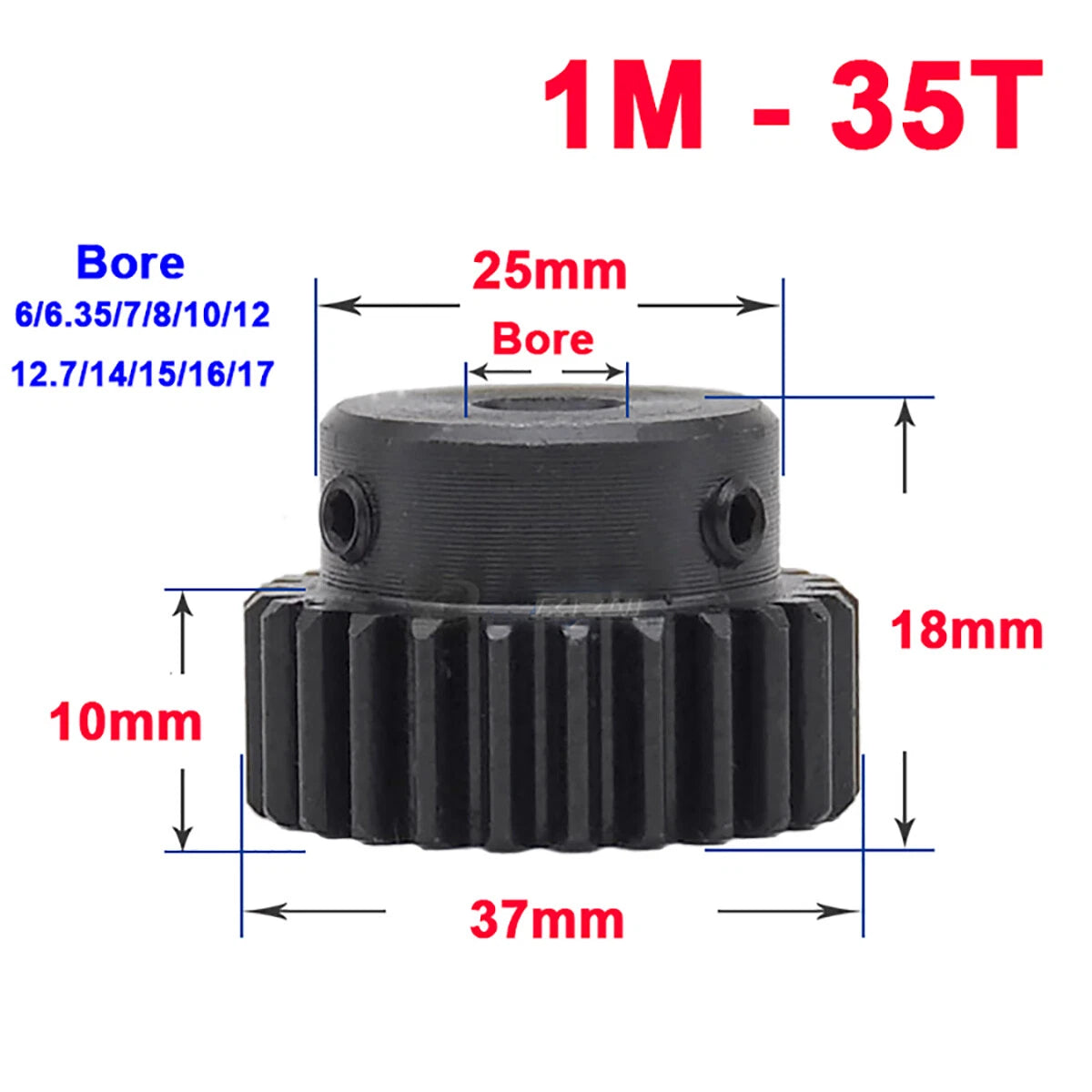 1M Mod Spur Gear Pinion Gears 10T-35T Bore 4-17mm Metal Spur Transmission Motor