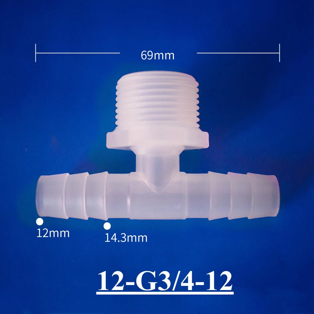 Plastic Barbed T-Piece Hose Connector with Male Thread — 4mm to 20mm Tube