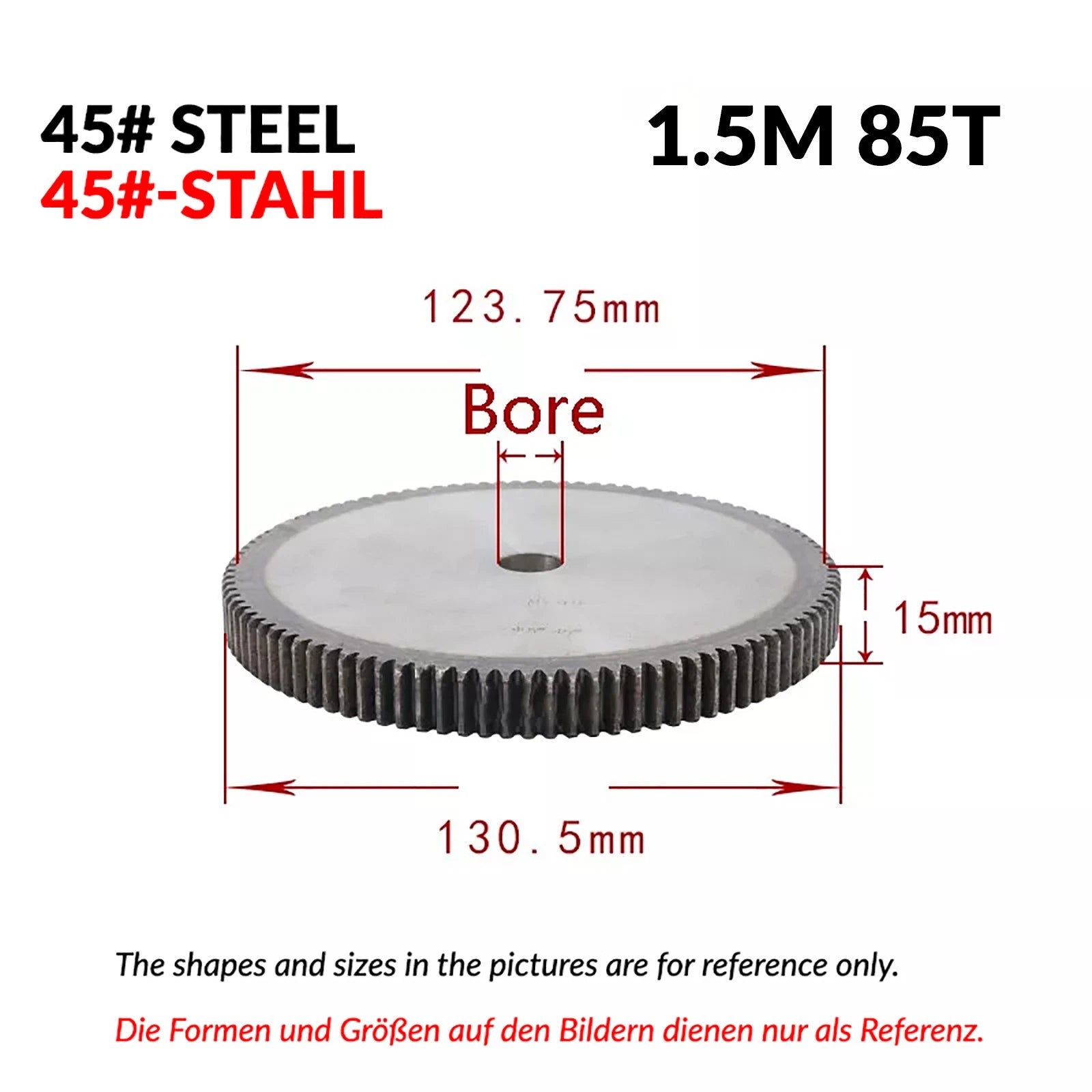 1/1.5/2 Mod 12T-150T Spur Gear 45# Steel Pinion Gear Thickn10-20mm Transmission