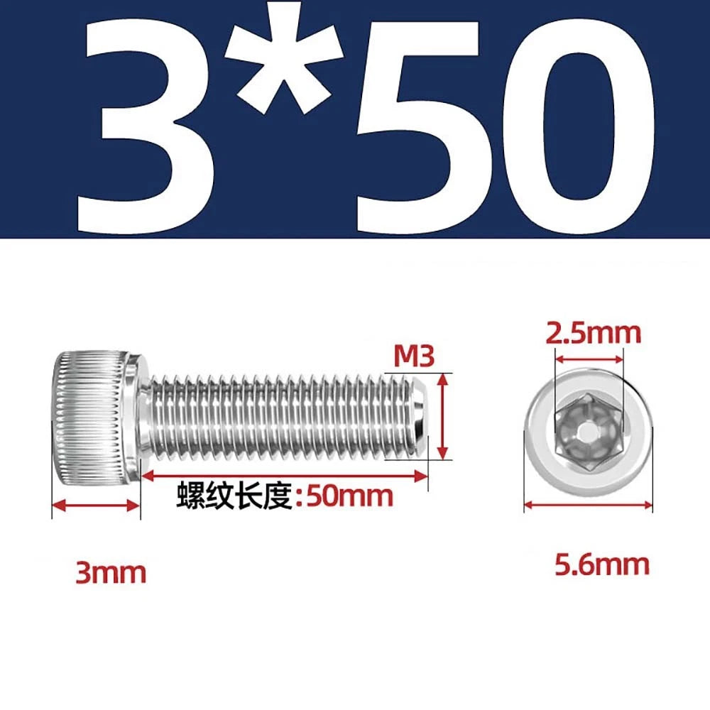 M3 M4 M5 Socket Head Cap Screws – A2 Stainless Steel, High Strength & Corrosion Resistant
