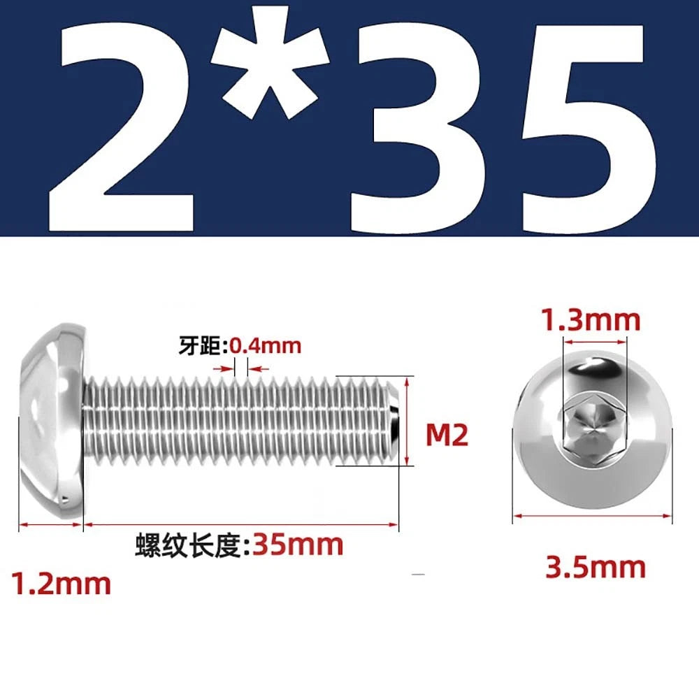 M1.6–M5 A2 Stainless Steel Button Head Socket Cap Screws – Round Pan Head, Hex Drive, Fully Threaded