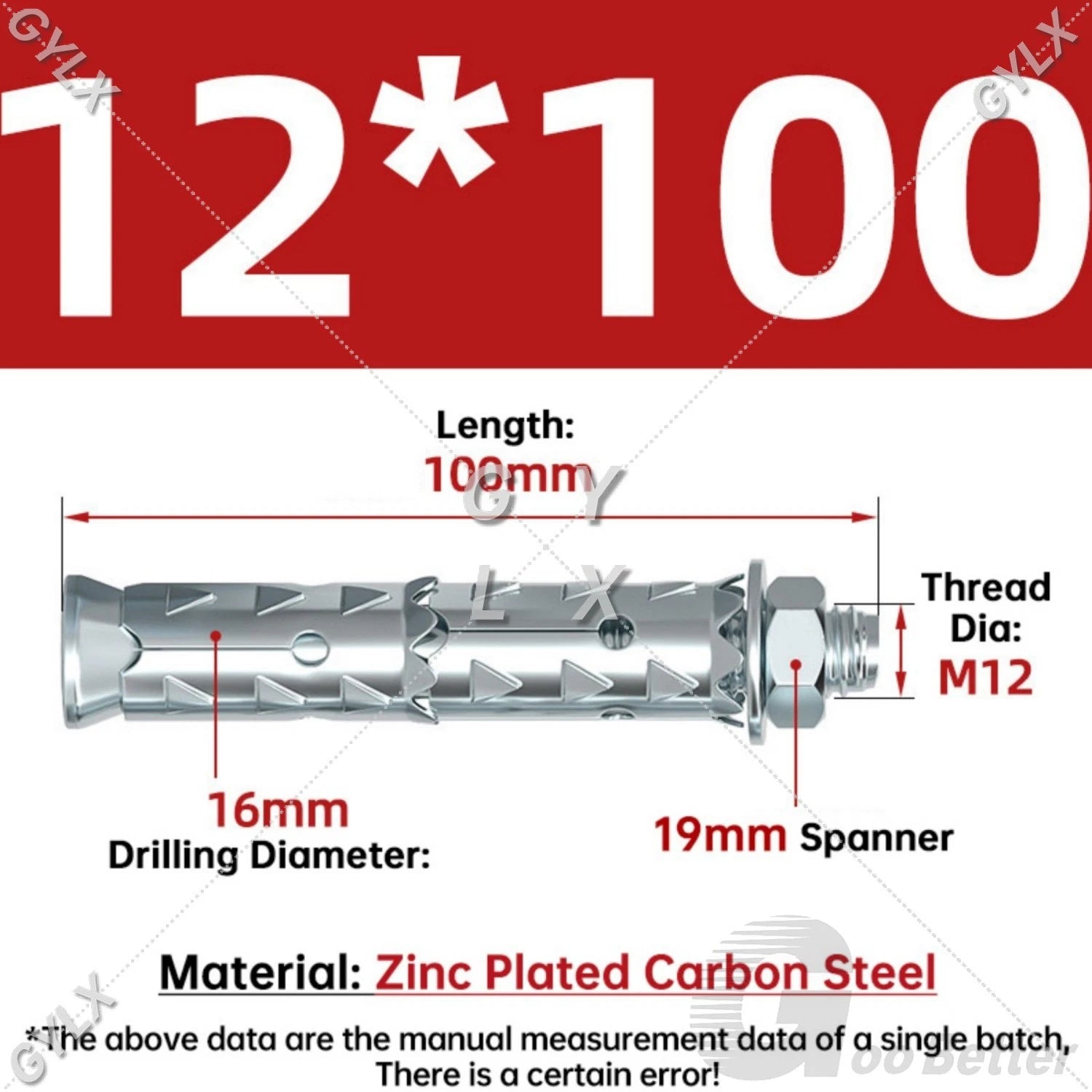 Galvanized Masonry Concrete Expansion Bolts — M6 M8 M10 M12 Wall Anchor Screws