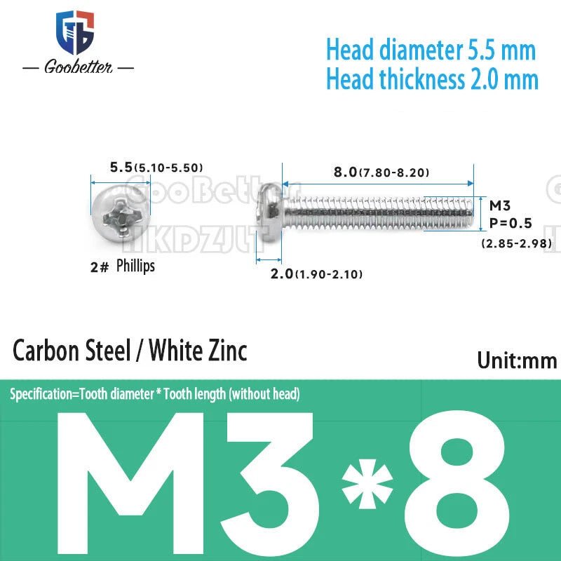 M3 Phillips Round Pan Head Machine Screws — Carbon Steel, 4–30mm, 100–500 PCS - HomeDIYer