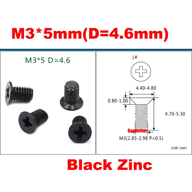 KM3 Phillips Countersunk Machine Screws – M3 x 3–18mm, Carbon or 304 Stainless, Multiple Finishes (Cross Flat Head)