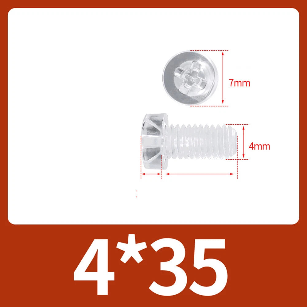 M2-M10 Clear Plastic Phillips Round/Pan Head Machine Screws Cross Screws Hex Nut