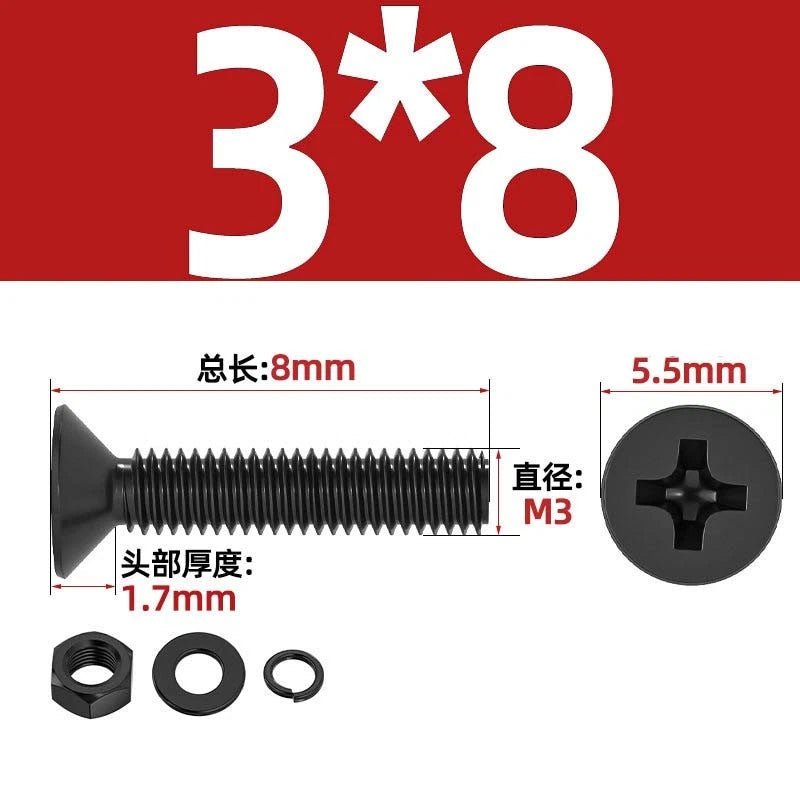 M2–M6 Phillips Countersunk Head Machine Screws with Nut and Washer | Carbon Steel Bolt Set - HomeDIYer