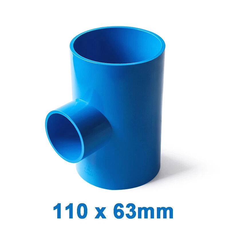 PVC Reducing Tee Pipe & Fittings Solvent Weld Pressure Adapter Connector Blue