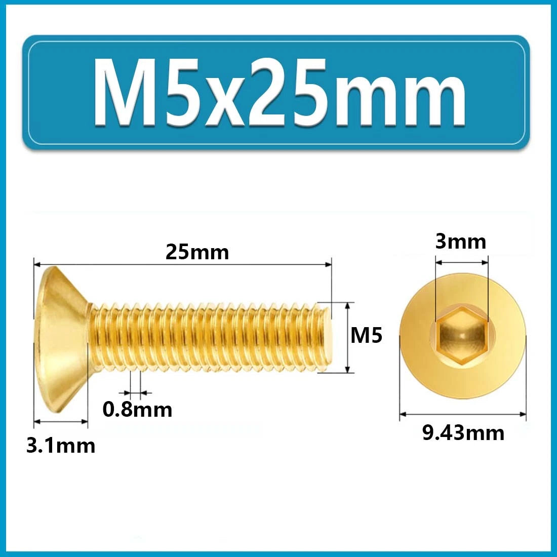 Solid Brass Hex Socket Countersunk Machine Screws – M3 to M12, Allen Drive, Flat Head (8–50mm)