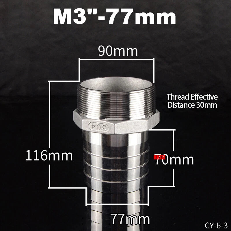 BSP Male Thread Barb Hose Tail Connector 304 Stainless Steel — 1" to 3"