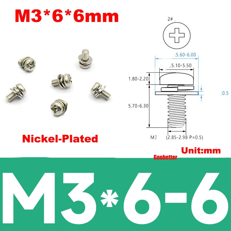 M2 M2.6 M3 M4 Phillips Pan Head Machine Screws with Washer Set – Carbon Steel, Multiple Finishes