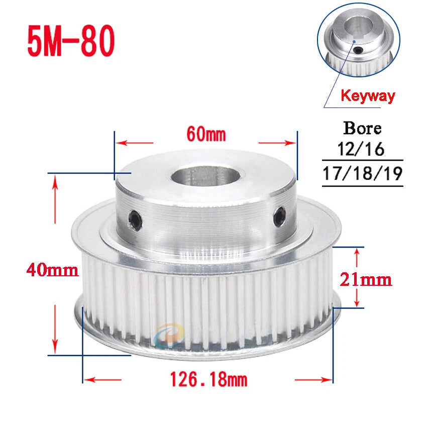 5M 15T-80T Timing Belt Pulley With Step/Keyway, Bore 8-25mm,For 20mm Width Belt