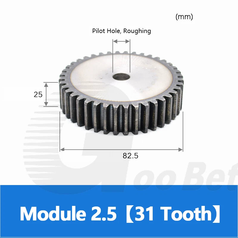 Mod 2.5 Spur Gear C45 Steel 12 to 100 Tooth Motor Pinion Cogwheel Hardened Flat