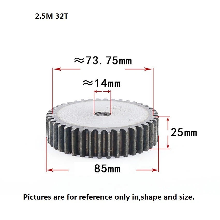 2.5 Mod 12T-75T Spur Gears pitch 7.85mm 45# Steel Pinion Motor Gear Thick 25mm