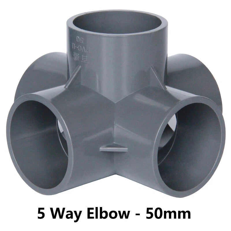 PVC 3 4 5 6-Way Elbow Connector Coupling Pipe Fittings Dia 20 25 32 40 50mm Grey