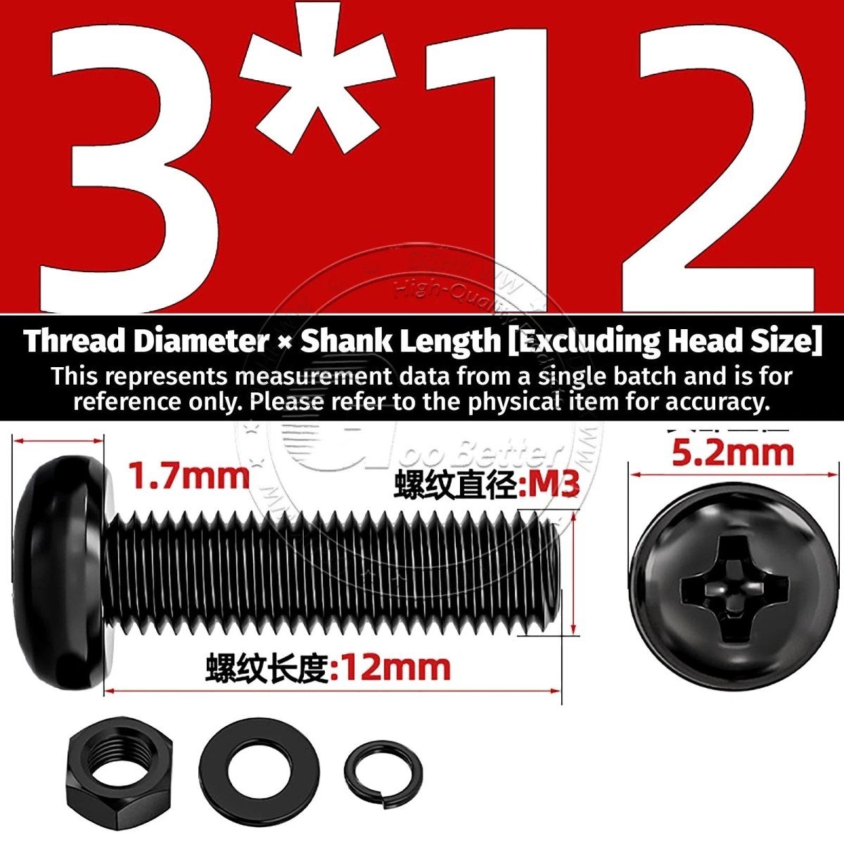 Black Phillips Pan Head Machine Screws with Washers — Metric M2 to M6 - HomeDIYer
