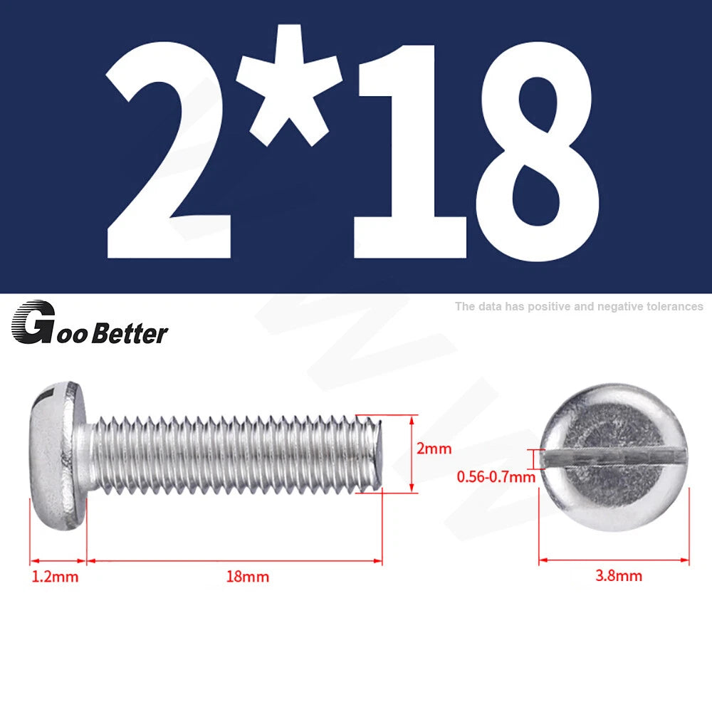 Slotted Pan Head Machine Screws – M1.6 to M4, A2 Stainless Steel, Fully Threaded, Lengths 3mm–60mm