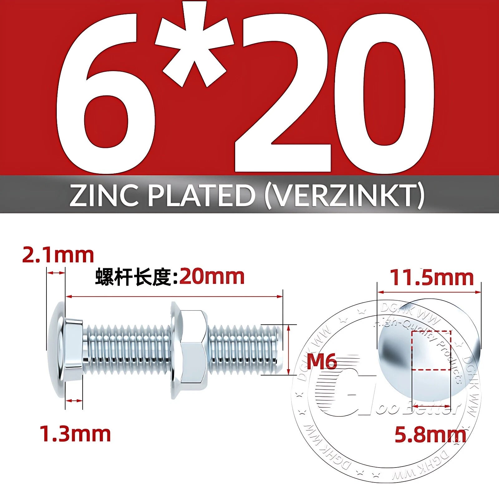 Cup Square Carriage Bolts with Hex Nut — Zinc Plated, M4 to M12