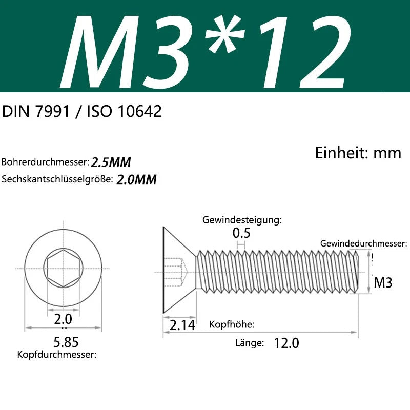 6063 Aluminium Allen Socket Countersunk Screws DIN 7991 — M2 to M8