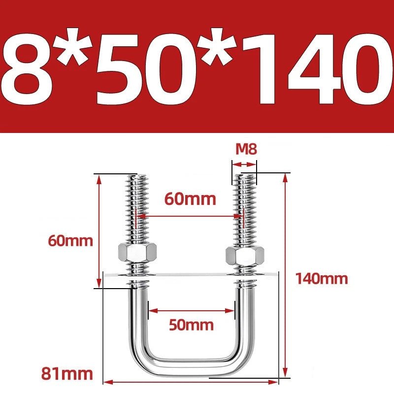 M8 Square U - Bolts Stainless Steel A2 with Plates and Nuts — Multiple Sizes - HomeDIYer