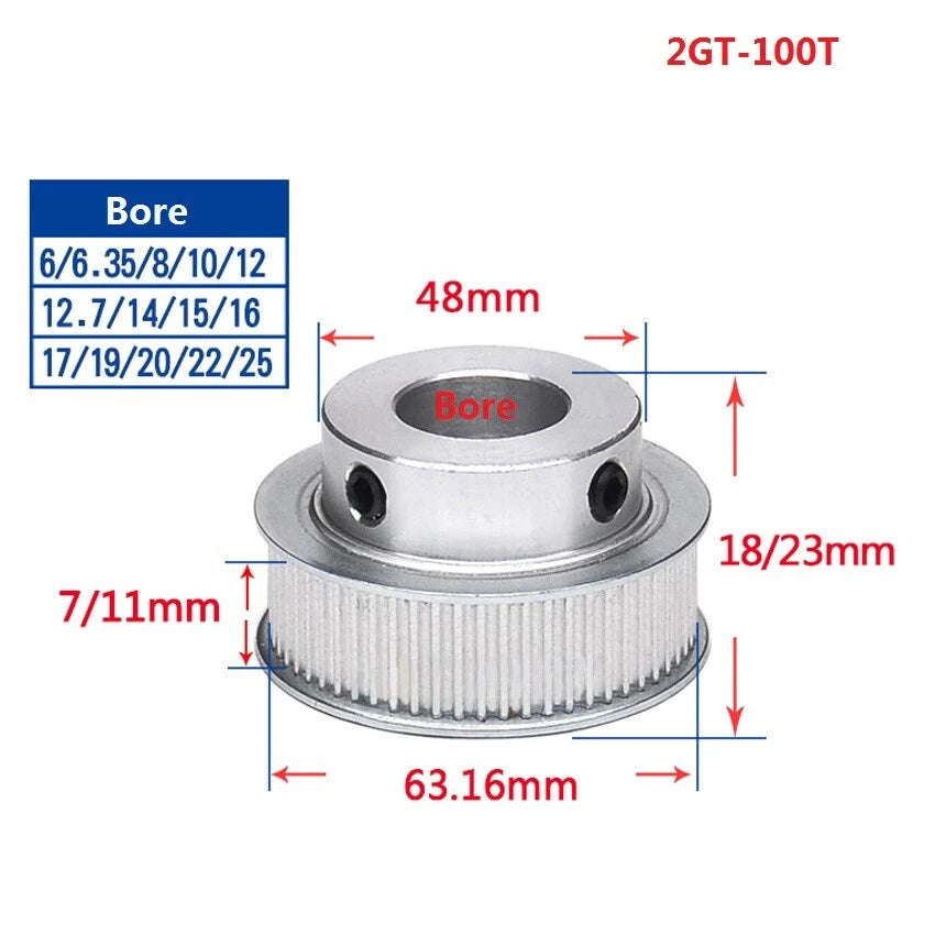 2GT 16-110T Timing Belt Pulley Pitch 2mm With Step Width 11mm For 3D Printer CNC