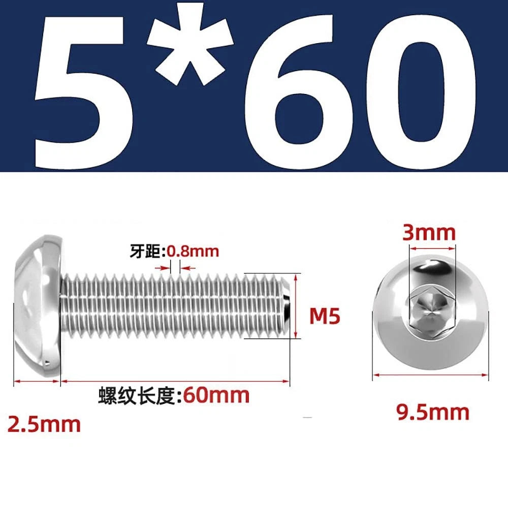 M1.6–M5 A2 Stainless Steel Button Head Socket Cap Screws – Round Pan Head, Hex Drive, Fully Threaded