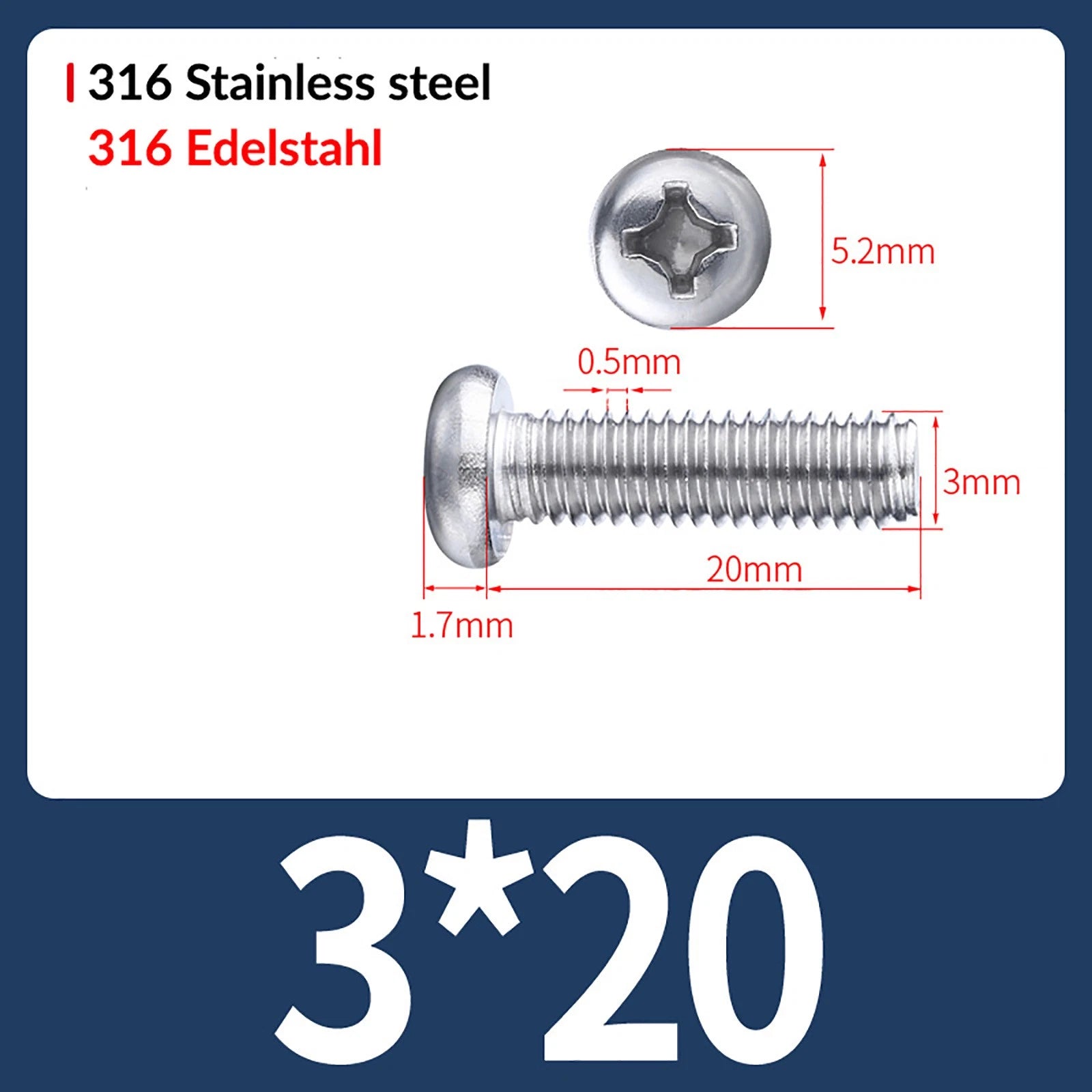 M2 M3 M4 M5 M6 M8 A4 Stainless Steel Phillips Pan Head Machine Screws – DIN 7985, Fully Threaded (4–80mm)