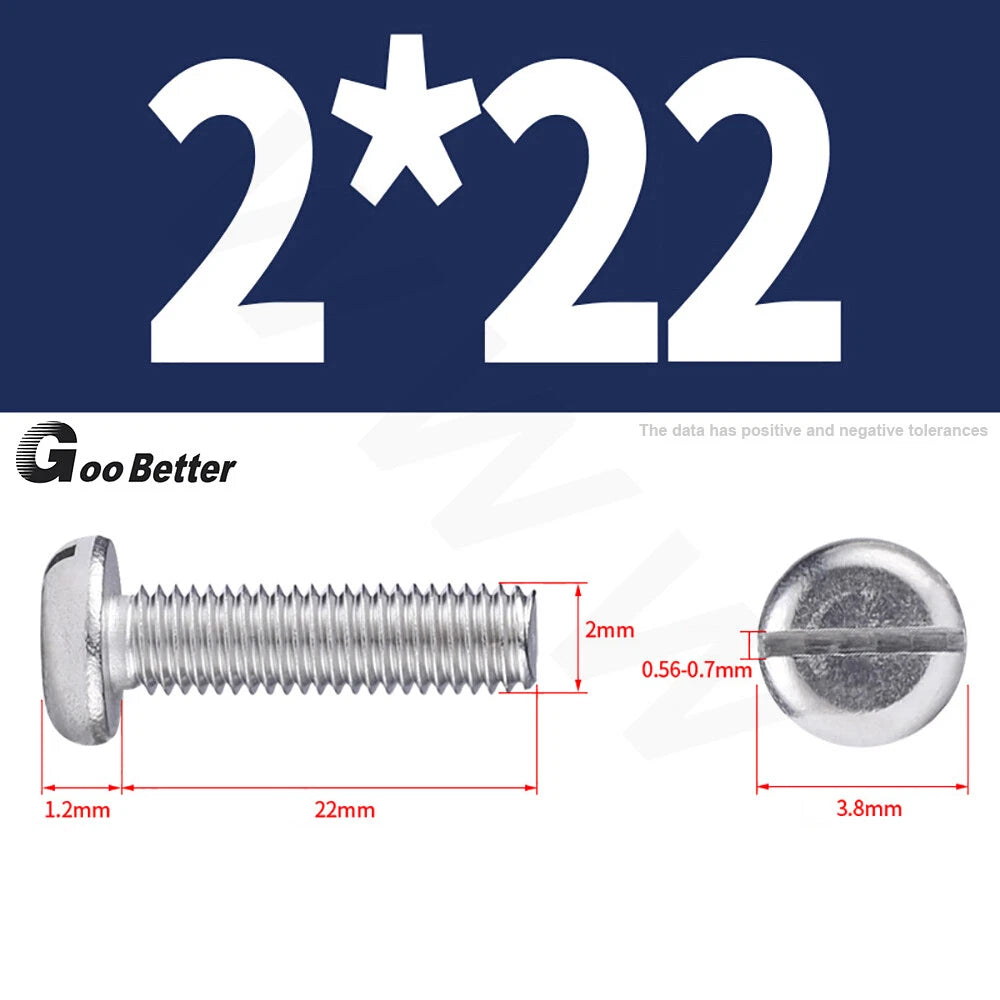 Slotted Pan Head Machine Screws – M1.6 to M4, A2 Stainless Steel, Fully Threaded, Lengths 3mm–60mm