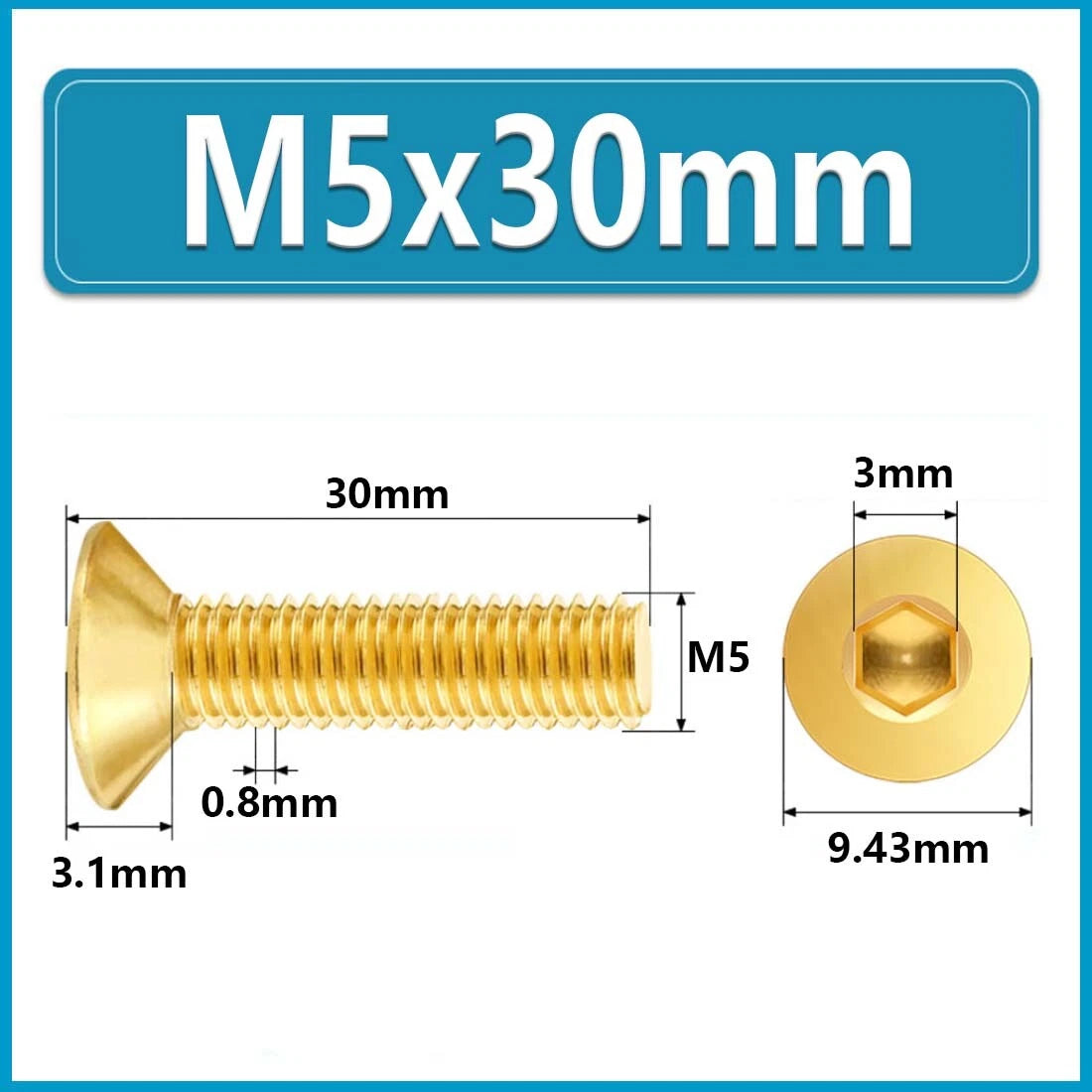 Solid Brass Hex Socket Countersunk Machine Screws – M3 to M12, Allen Drive, Flat Head (8–50mm)