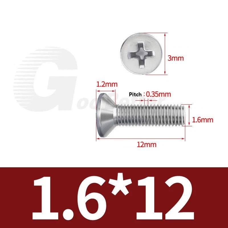 M1–M3.5 Phillips Countersunk Machine Screws – 304 Stainless Steel, Fully Threaded (3–120mm Overall Length) - HomeDIYer