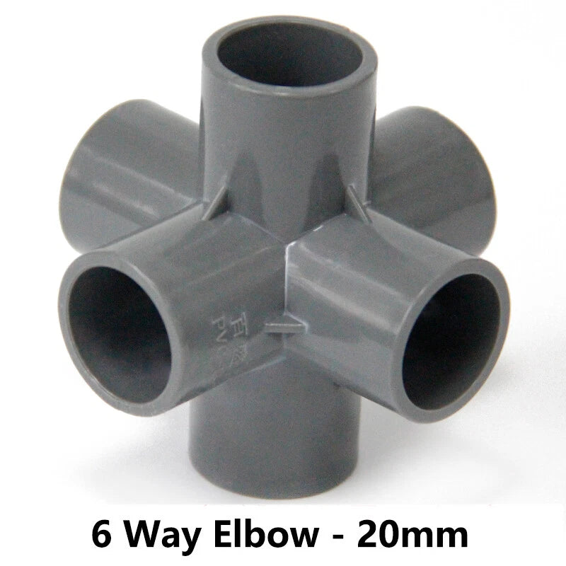 PVC 3 4 5 6-Way Elbow Connector Coupling Pipe Fittings Dia 20 25 32 40 50mm Grey