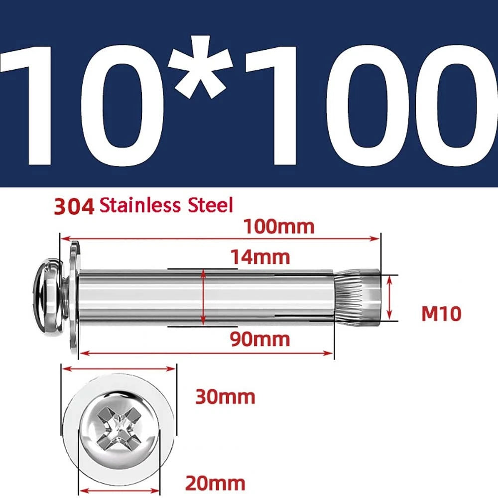 M6 M8 M10 Stainless Steel Expansion Screws — Round Head Phillips Drive, 40–100mm