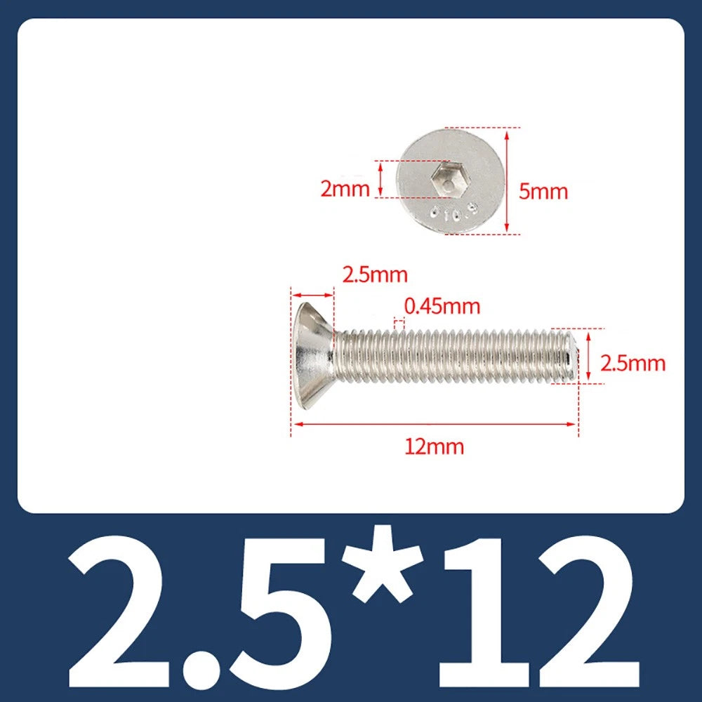 Grade 10.9 Alloy Steel Countersunk Socket Head Screws — M1.6 to M4, 10–500 Pcs