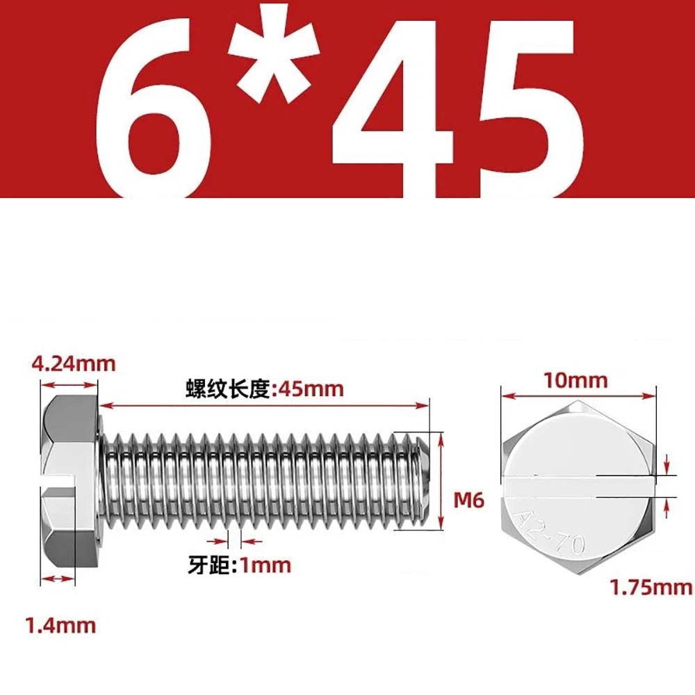 External Hex Slotted Machine Screws – A2 Stainless Steel, M4 to M16, Fully Threaded