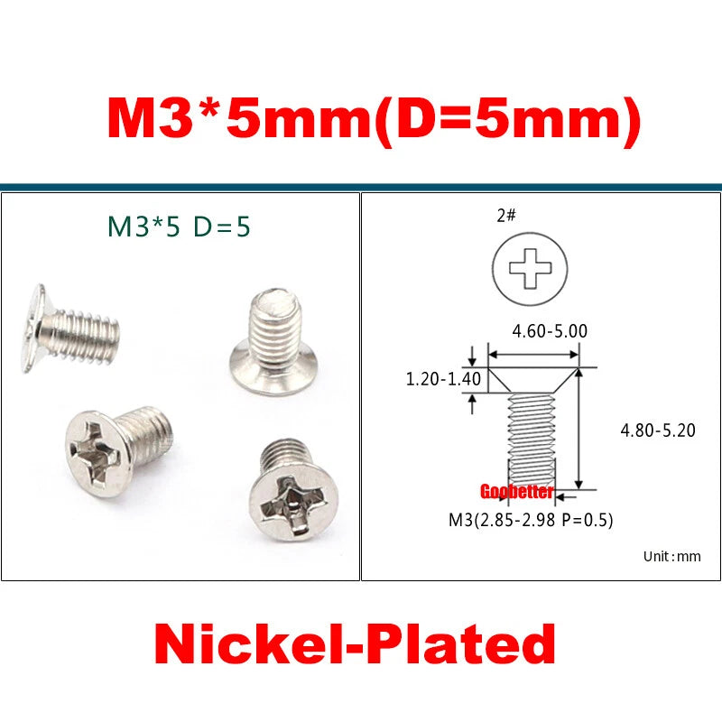 KM3 Phillips Countersunk Machine Screws – M3 x 3–18mm, Carbon or 304 Stainless, Multiple Finishes (Cross Flat Head)