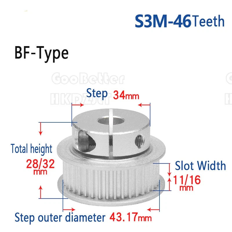 S3M Timing Belt Pulleys 20-60 Teeth 5-20mm Bore Synchronous Wheel Printer Clamp