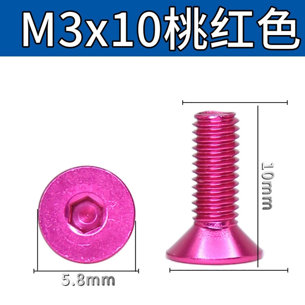 M3 Countersunk Hex Socket Aluminum Anodized Machine Screws — 10 Colors, 5–50 Pcs