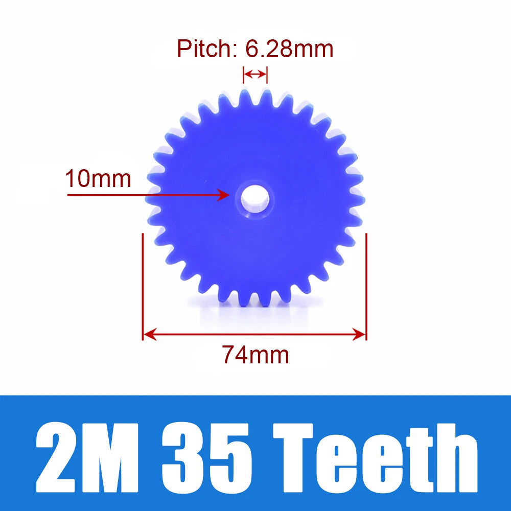 2 Modulus Blue Nylon Spur Gear, Cylinder Flat Gears 12~100 Teeth, 6/8/10mm Bore