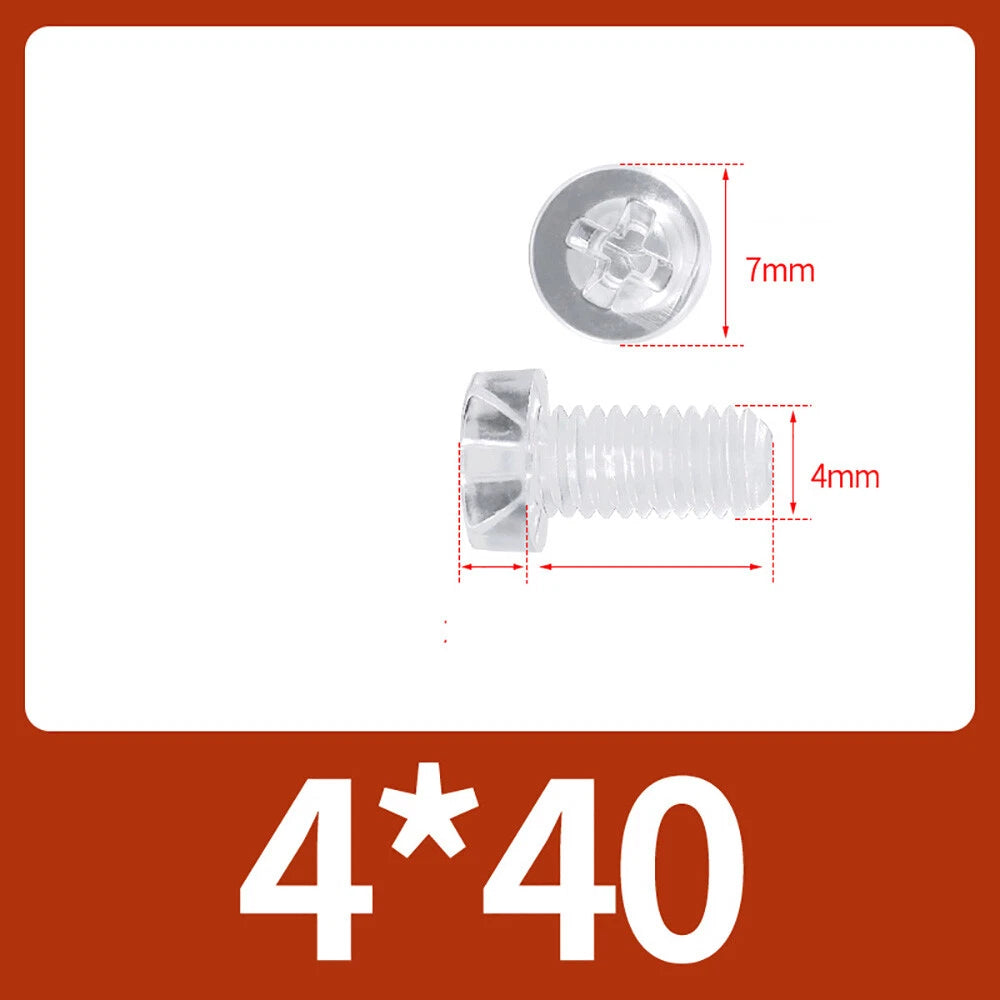 M2-M10 Clear Plastic Phillips Round/Pan Head Machine Screws Cross Screws Hex Nut