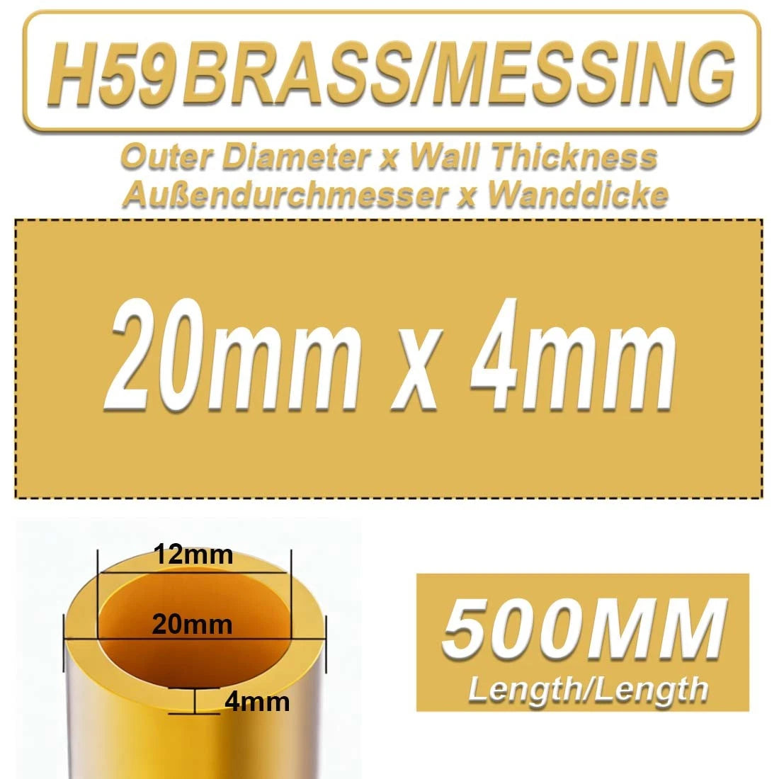 H59 Brass Round Tube 13–40mm OD × 500mm | Hollow Brass Pipe Tubing