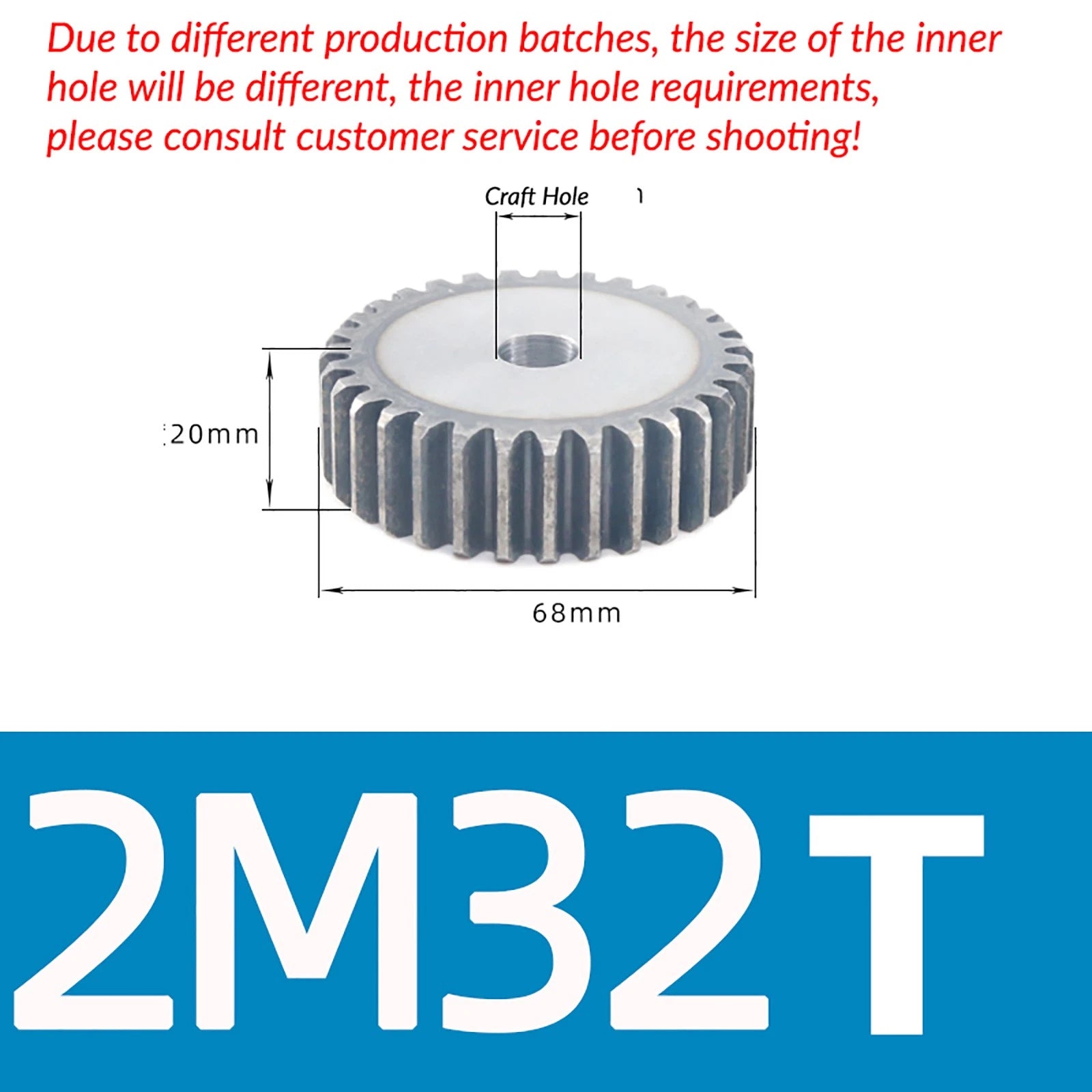 Mod 2 45# Steel Spur Gears Pinion Gear Thickn 20mm 10T - 100T Transmission Gear