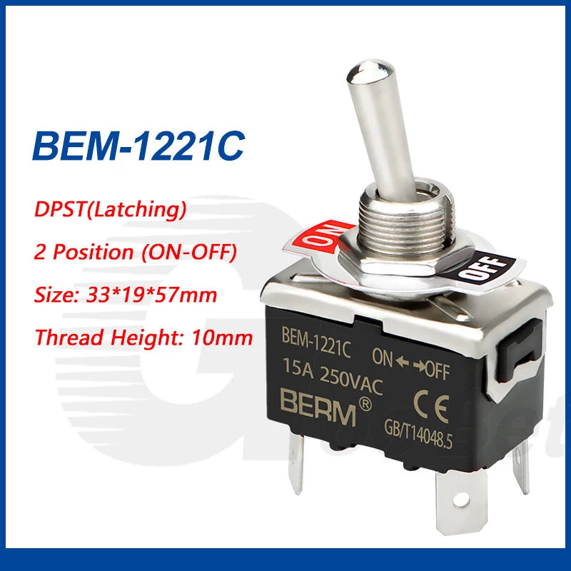 Toggle Switch SPST SPDT DPST DPDT 250V AC 15A — E-TEN & BEM Series with Waterproof Cover