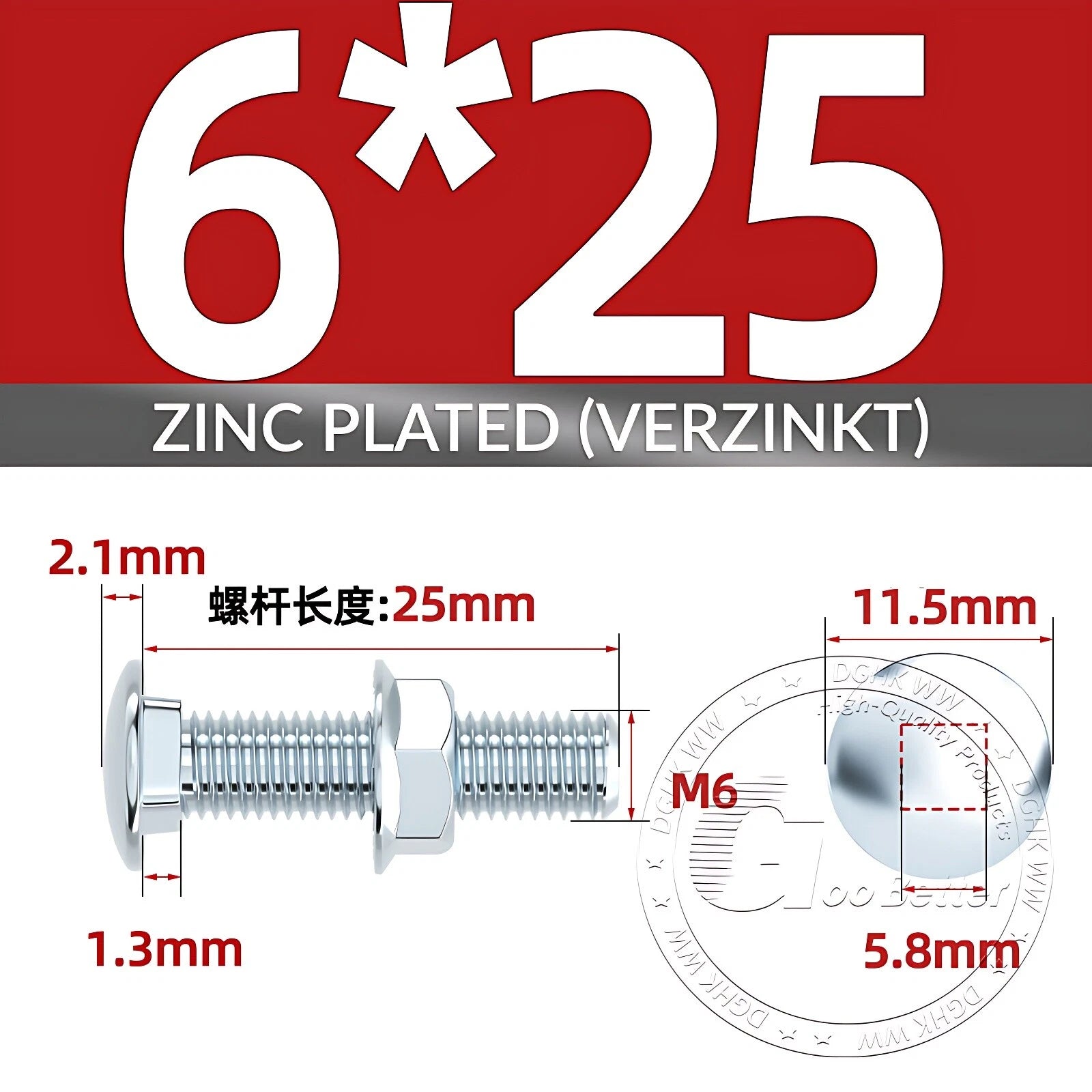 Cup Square Carriage Bolts with Hex Nut — Zinc Plated, M4 to M12