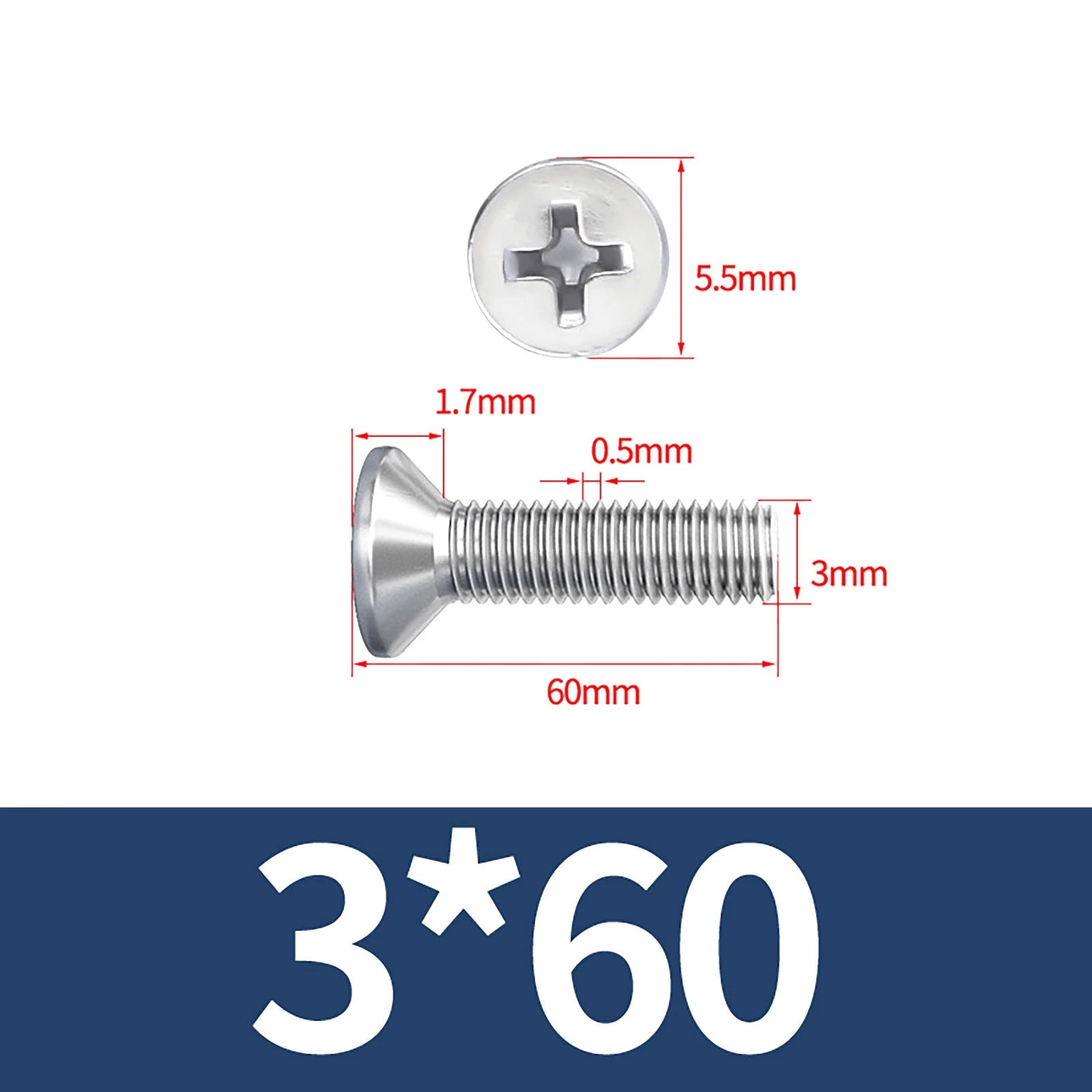 M3–M10 Phillips Countersunk Machine Screws – A2 Stainless Steel, Flat Head, Fully Threaded (3–100mm Overall Length)