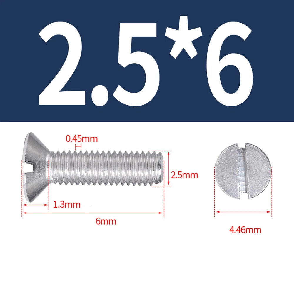 M1.6–M8 A2 Stainless Steel Flat Head Slotted Machine Screws | Countersunk Bolts