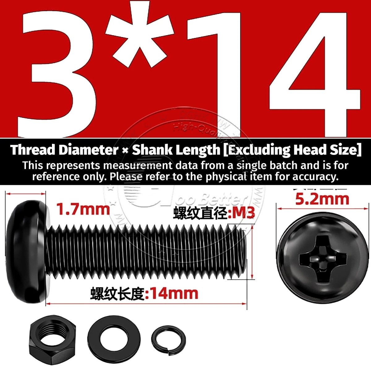 Black Phillips Pan Head Machine Screws with Washers — Metric M2 to M6 - HomeDIYer