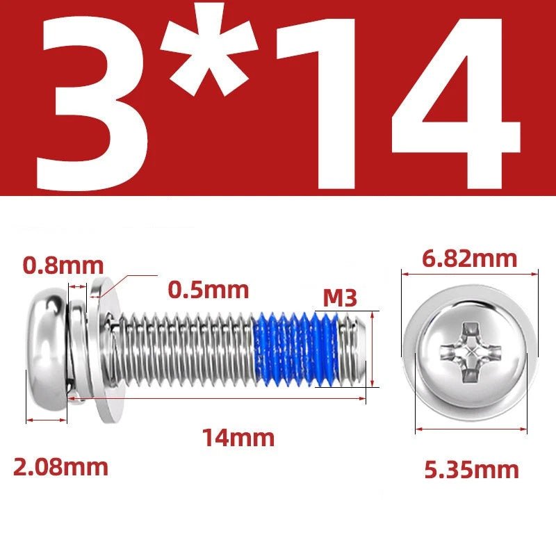 A2 Stainless Steel Phillips Pan Head Machine Screws with Flat & Spring Washers — M2 to M10 - HomeDIYer