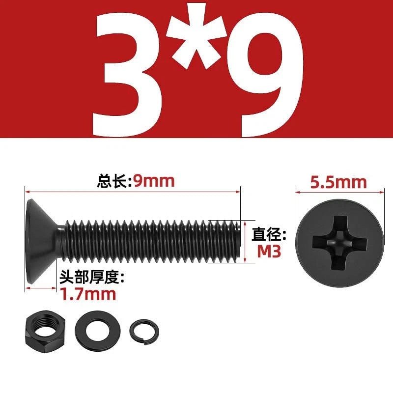 M2–M6 Phillips Countersunk Head Machine Screws with Nut and Washer | Carbon Steel Bolt Set - HomeDIYer