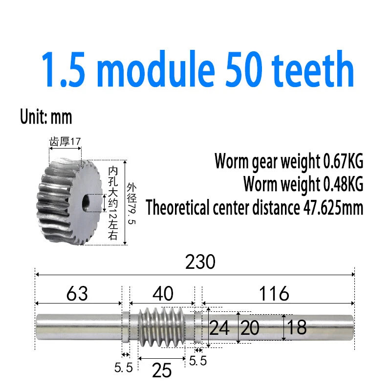 1/1.5/2/2.5/3/4 Module 15T to 100T Gear Steel Worm Wheel Gear & Worm Gear Shaft